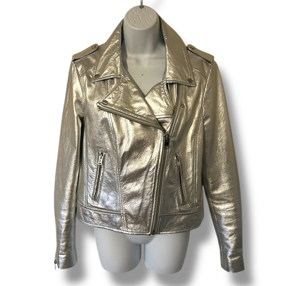 Lamarque Metallic Silver Leather Jacket - Picture 2 of 13
